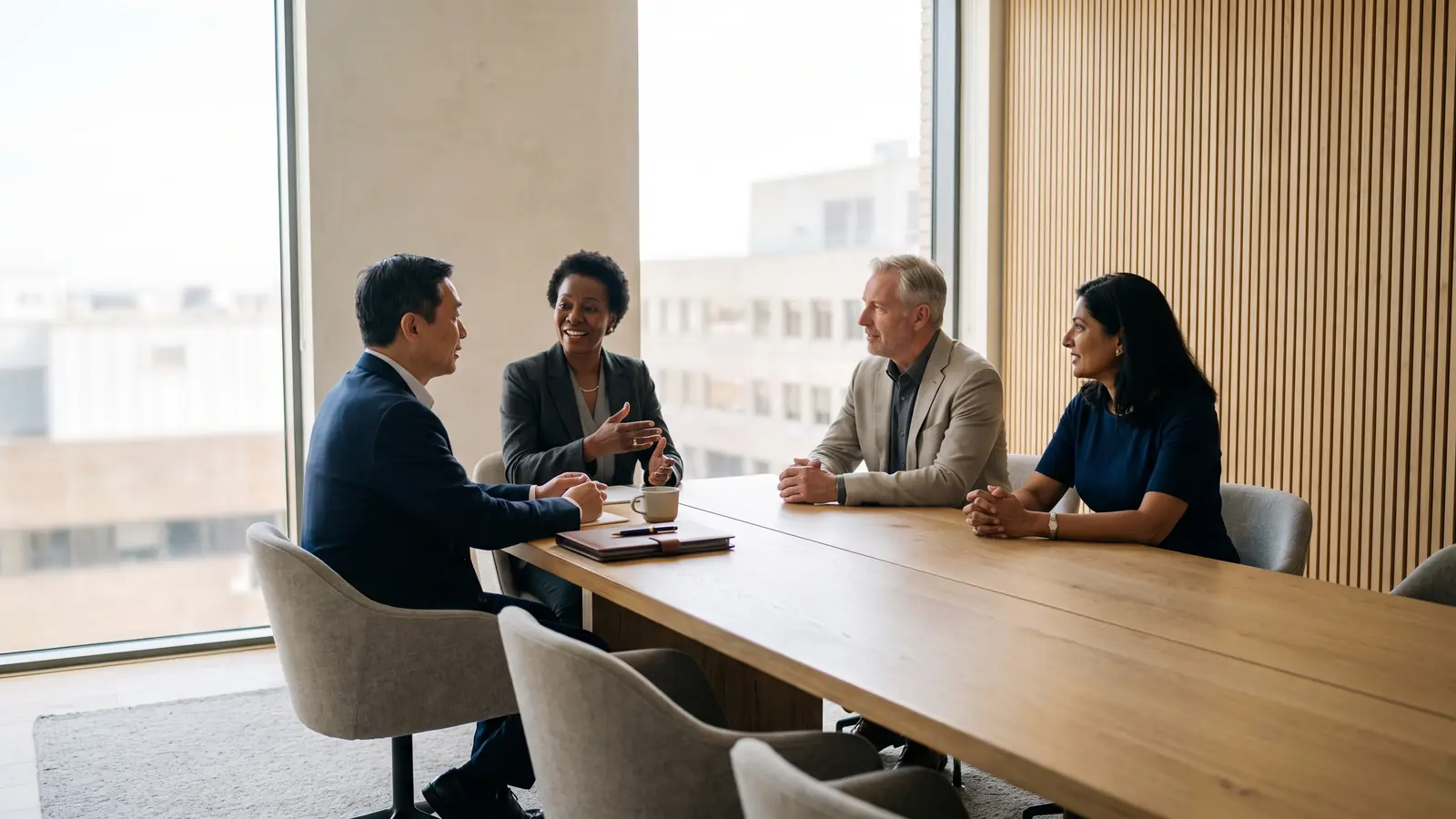 Senior leaders reviewing the numbers in a calm Seattle boardroom